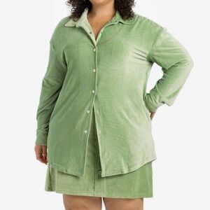 Lularoe ABIGAIL CORDUROY Snap Button Front SHACKET Sage Seafoam Green NWT